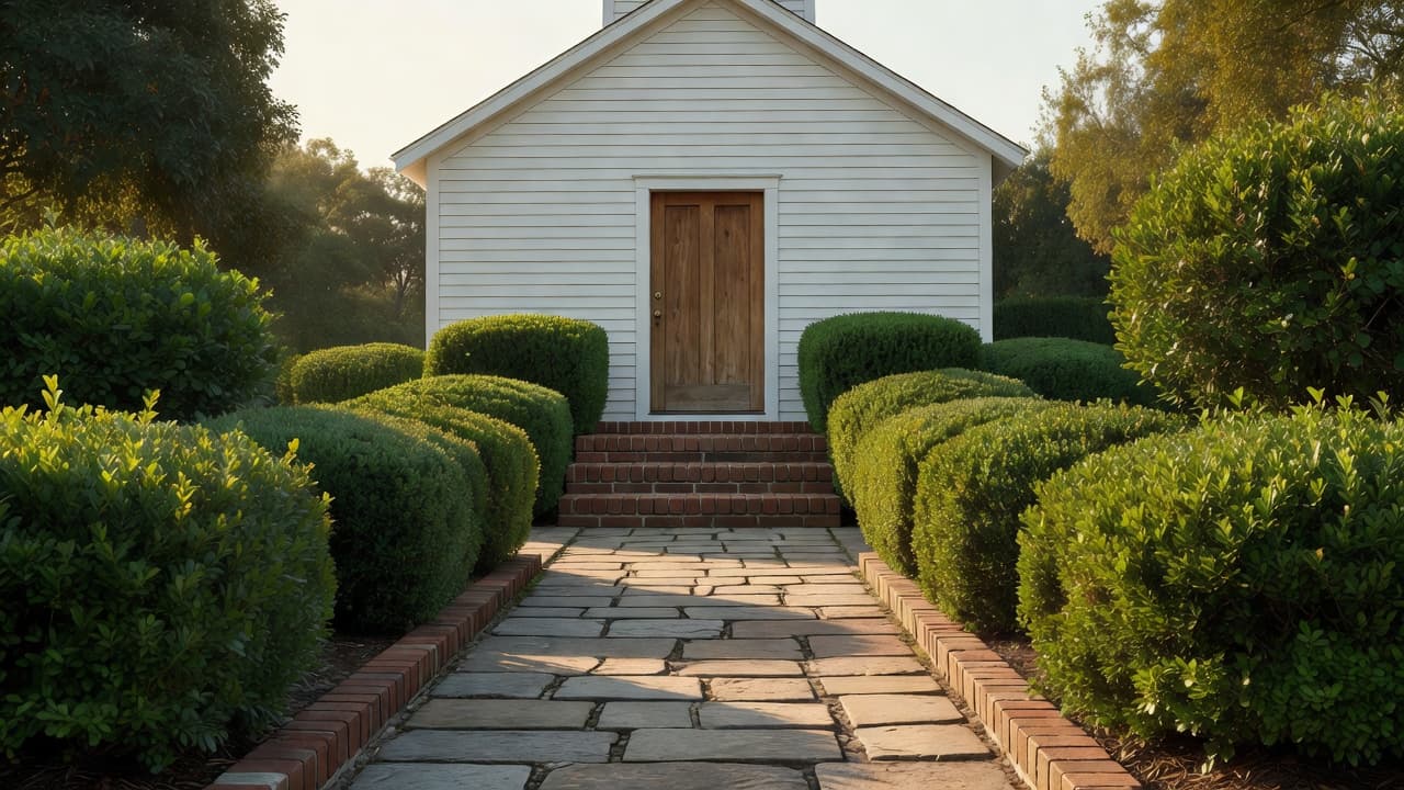 A walkway leading to a church entrance